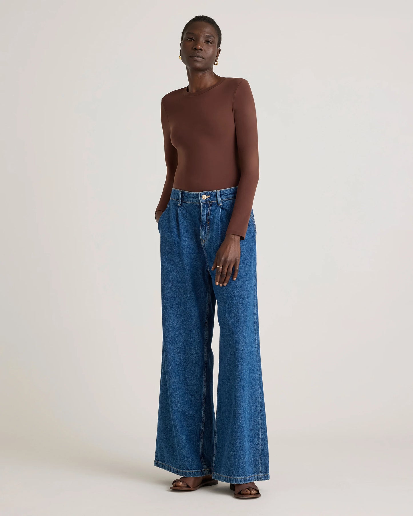 Second Skin Long Sleeve Crew Neck Bodysuit - XS / Cocoa