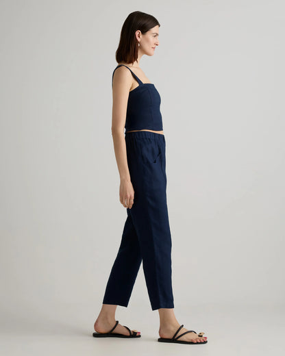 100% European Linen Tapered Ankle Pants - XS / Blue Pinstripe