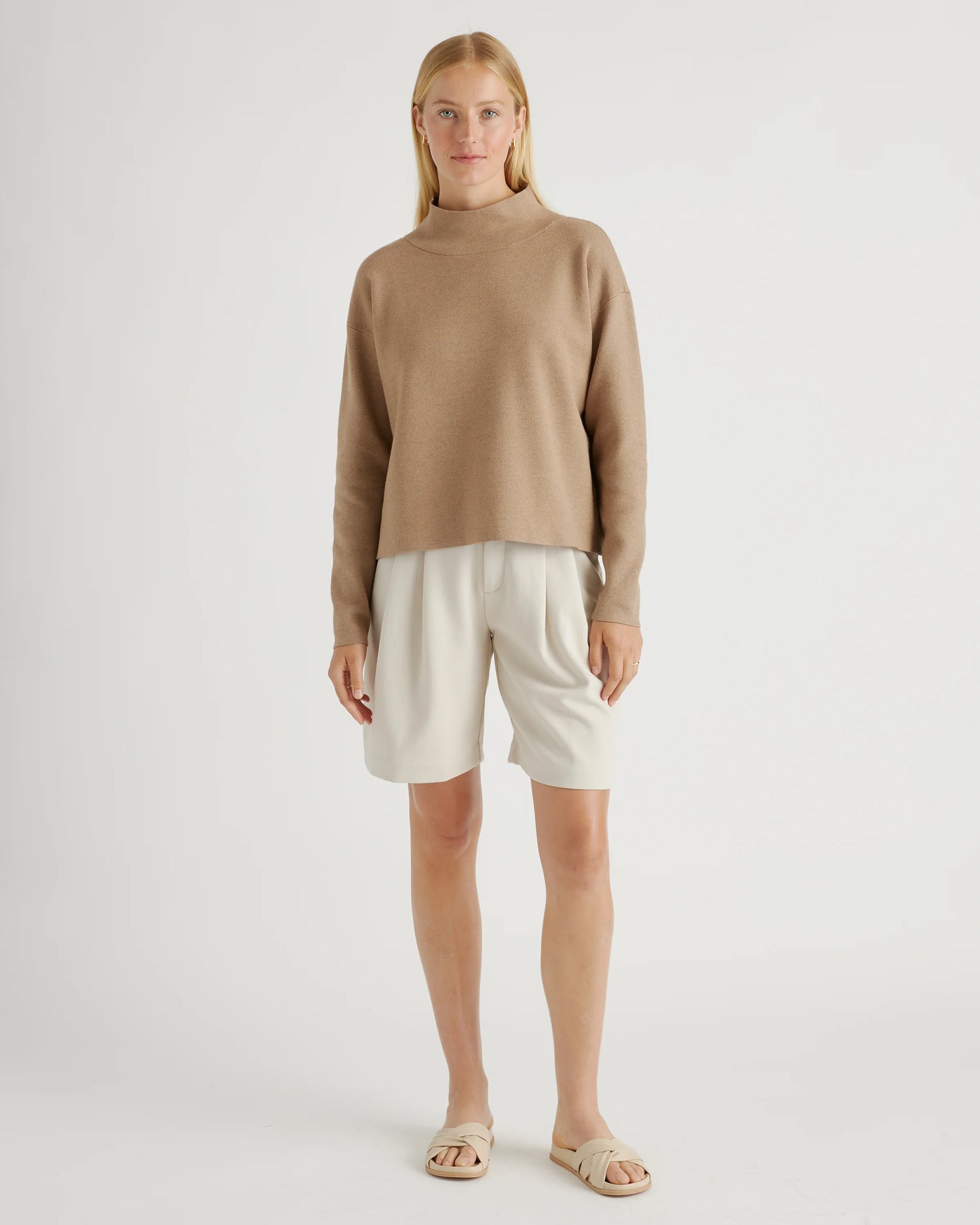 Eco-Knit Milano Stitch Mock Neck Pullover - XS / Warm Taupe
