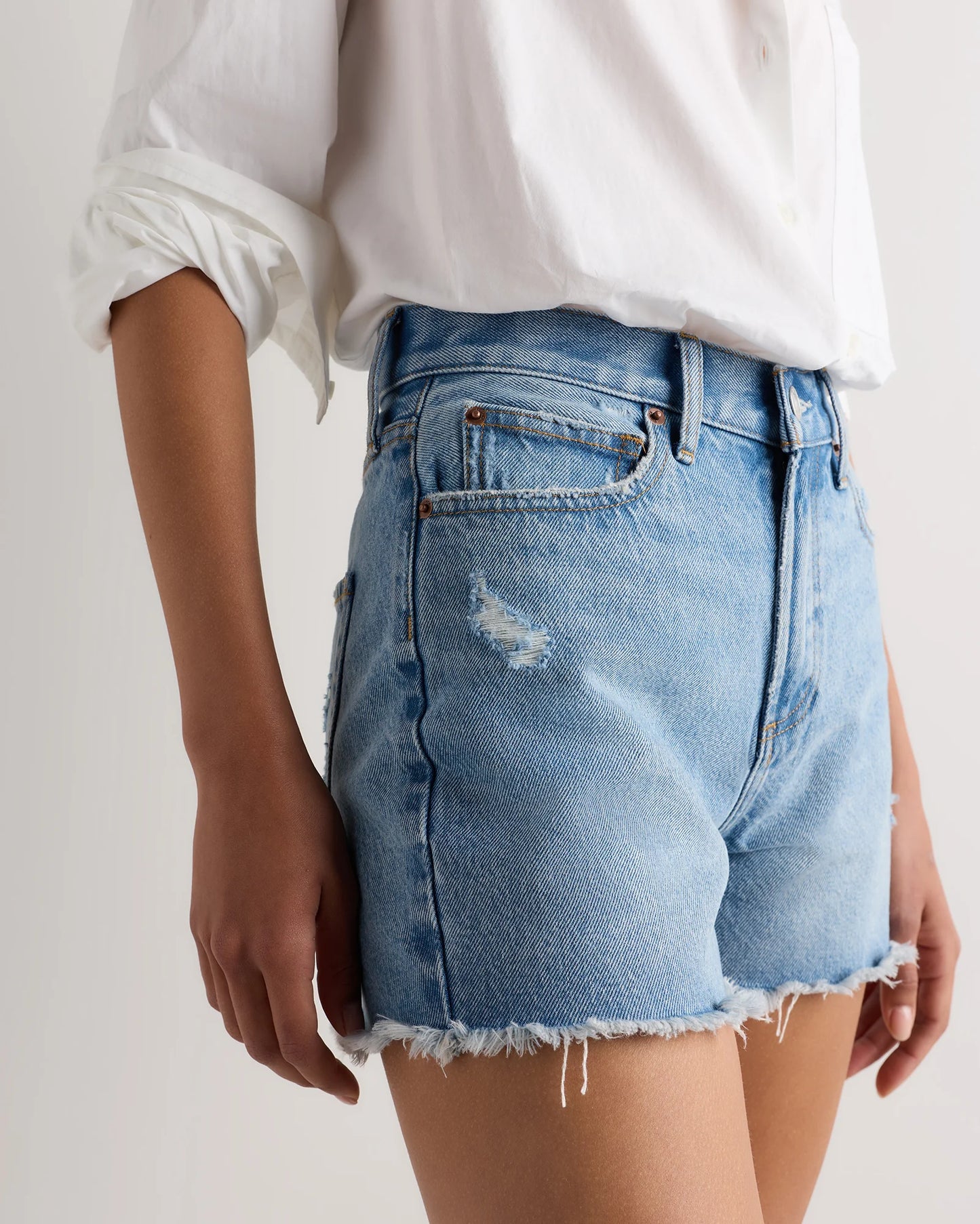 Bella Rigid Cut Off Shorts - 24 / Powder Blue Distressed Fray