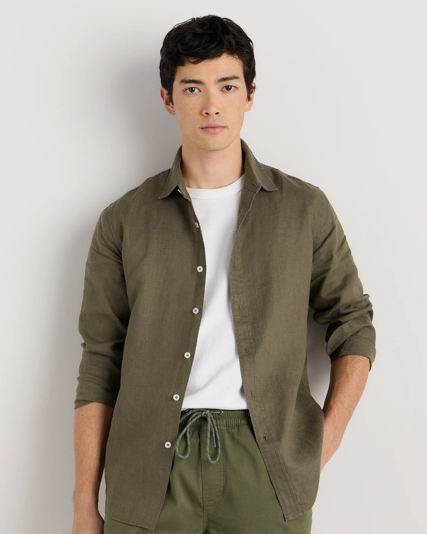 100% European Linen Relaxed Long Sleeve Shirt - XS / Flax