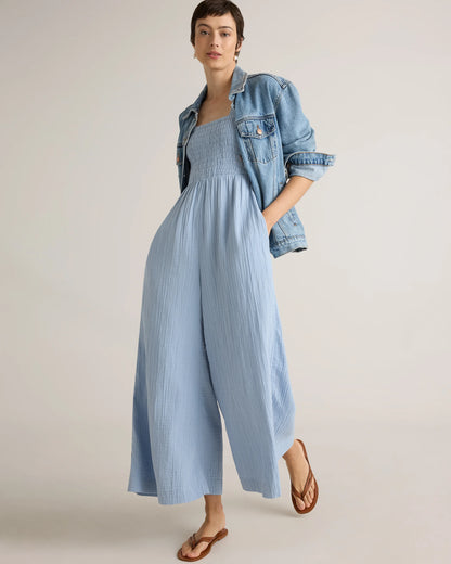100% Organic Cotton Gauze Smocked Wide Leg Jumpsuit - XS / Spiced Orange