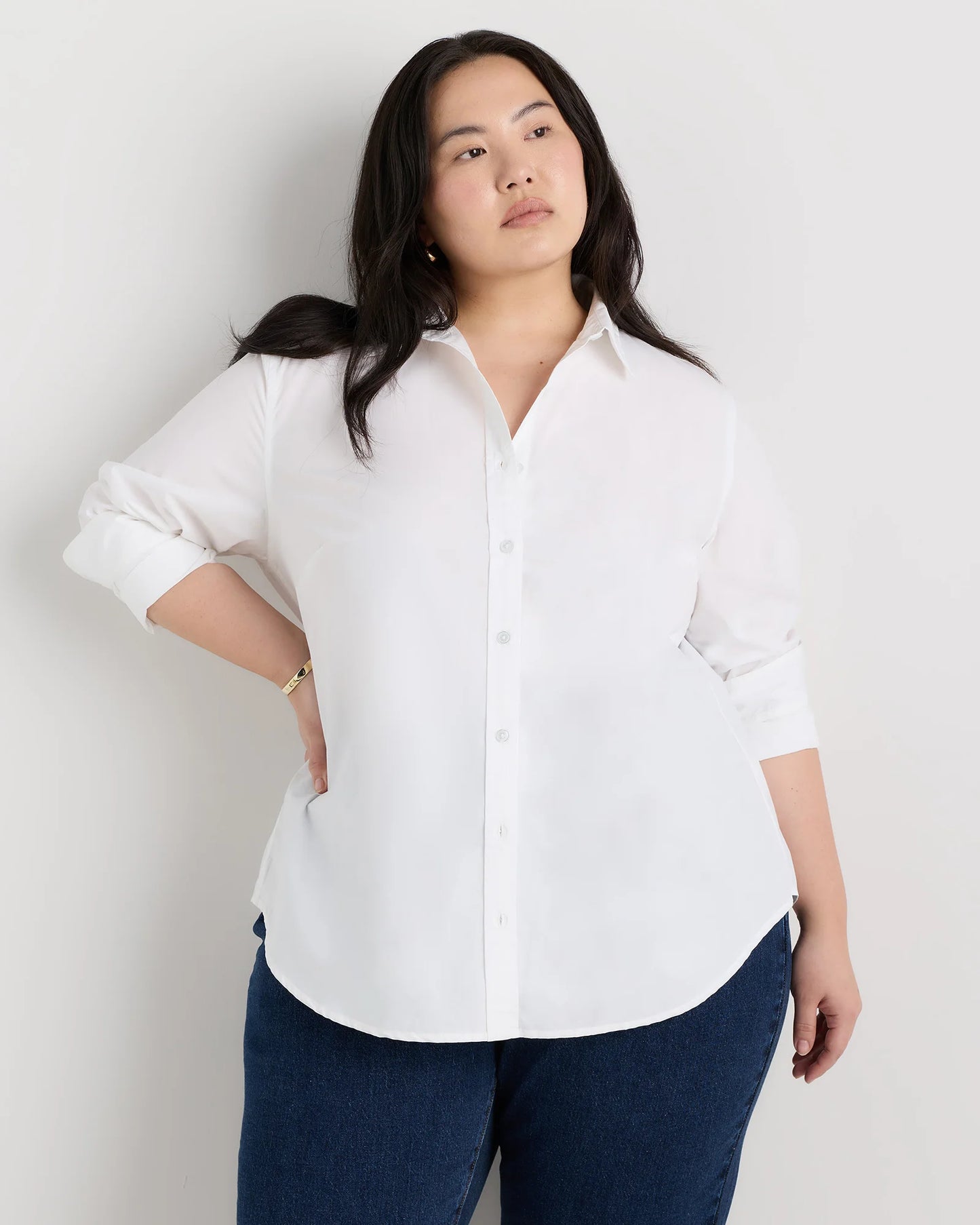 100% Organic Cotton Poplin Long Sleeve Shirt - 1X / Classic White