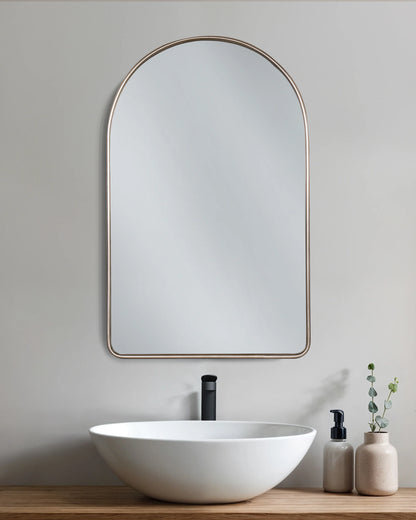 Arched Metal Framed Wall Mirror - One Size / Silver Metal Frame