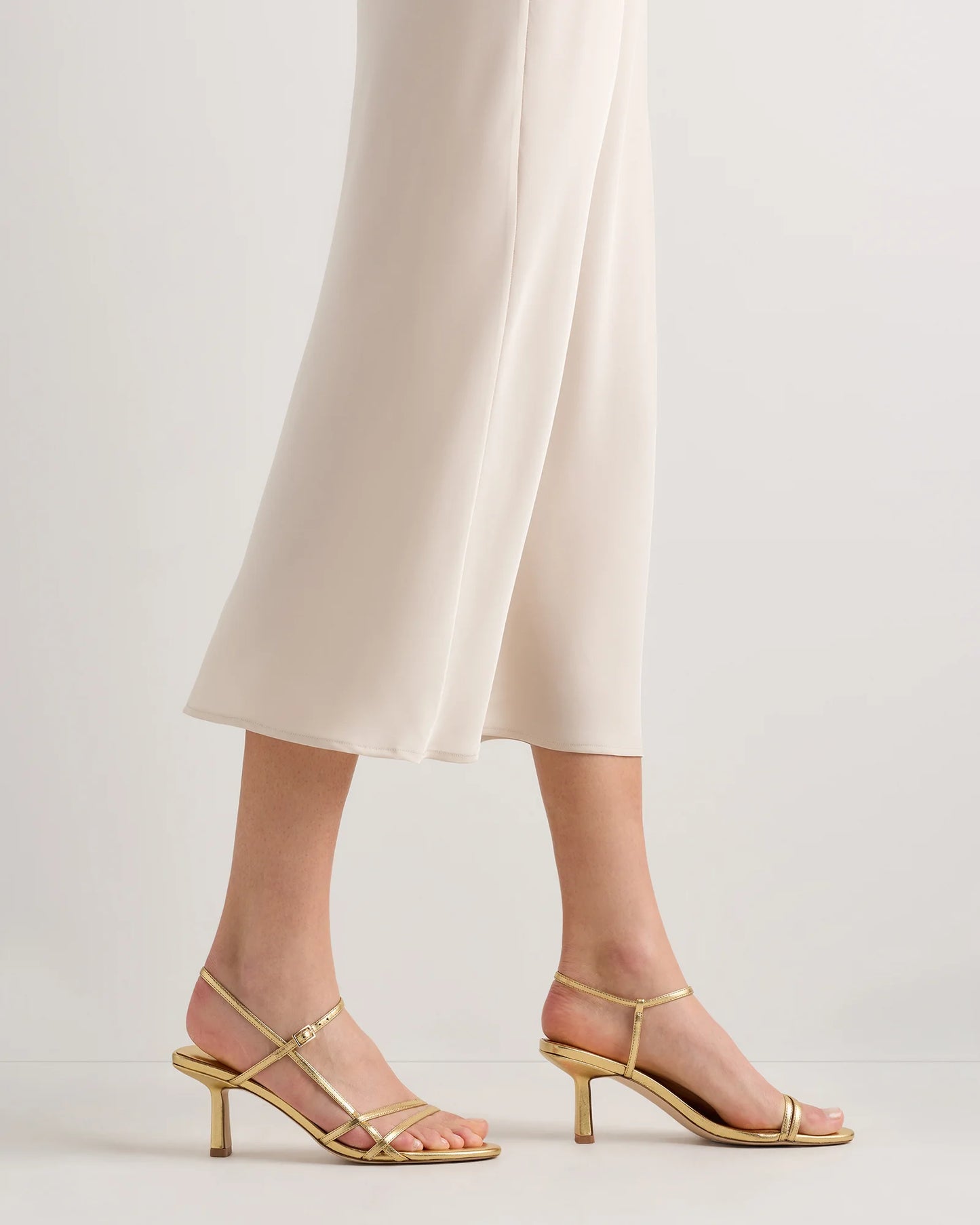 Italian Leather 70mm Strappy Heel - 5 / Metallic Gold
