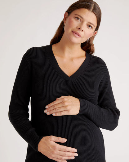 100% Organic Cotton Fisherman Side Zip Maternity & Nursing Sweater - XS / Black