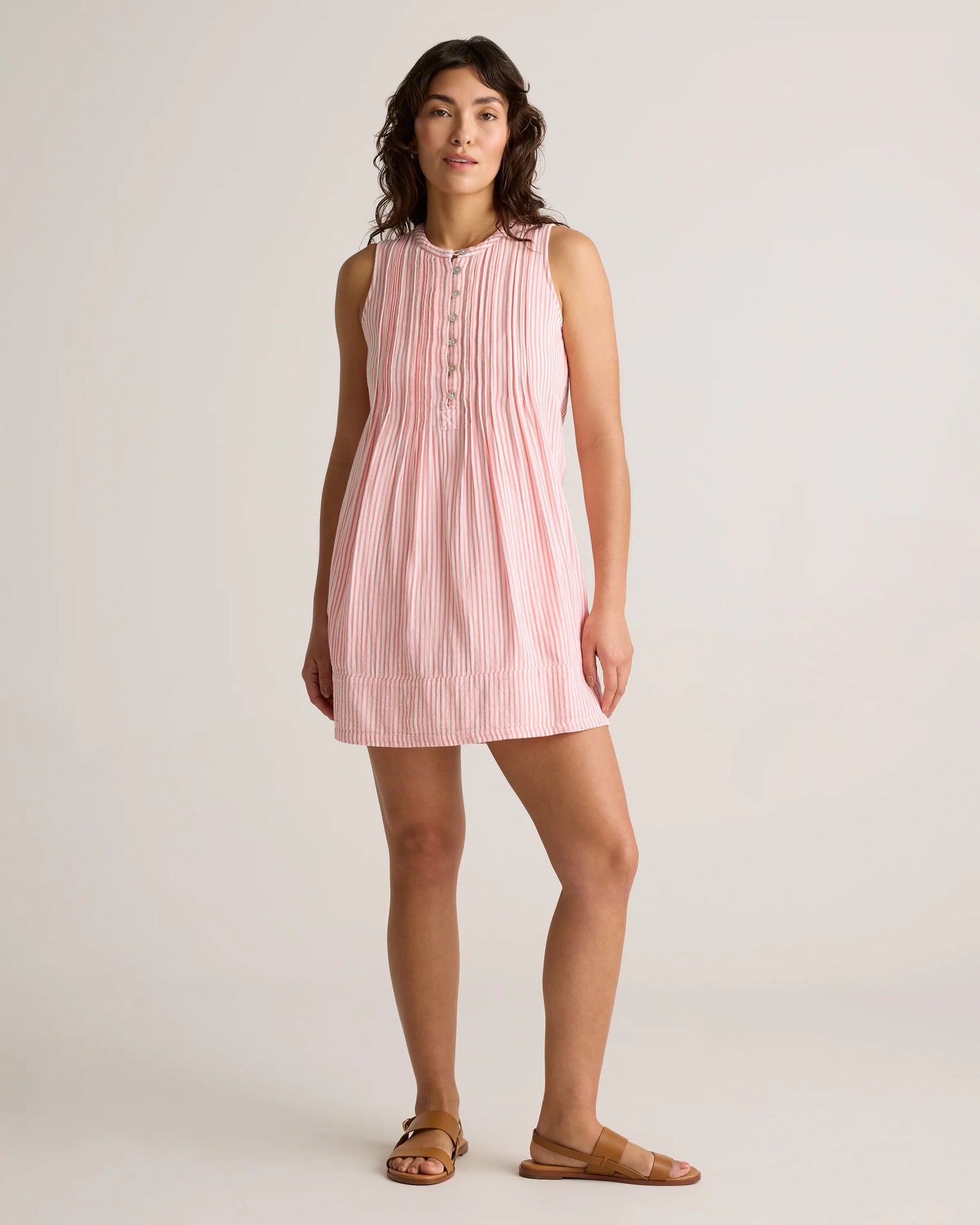 100% Organic Cotton Gauze Sleeveless Swing Dress - XS / Amaranth Pink