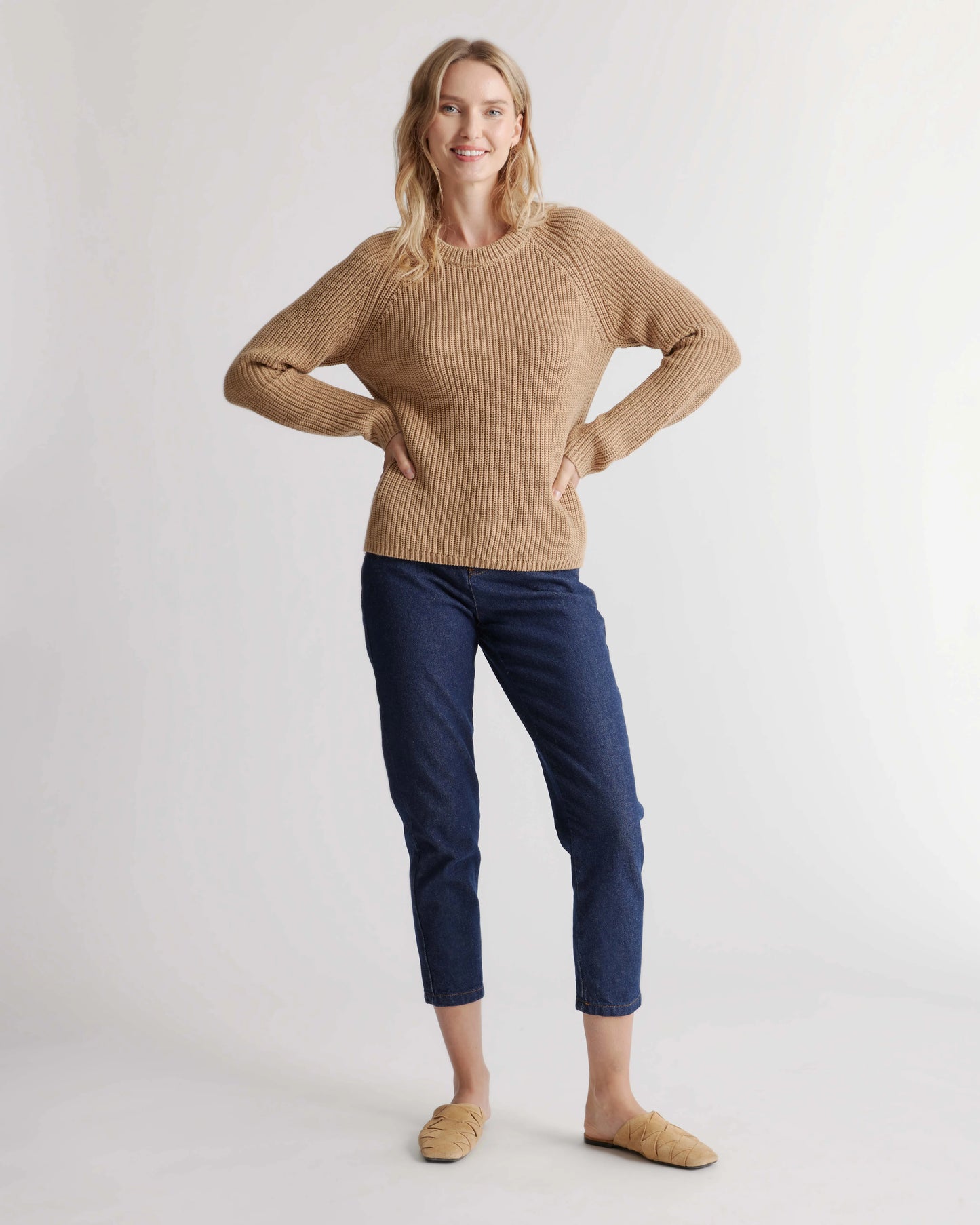 100% Organic Cotton Fisherman Crew Sweater - XS / Sapphire Blue
