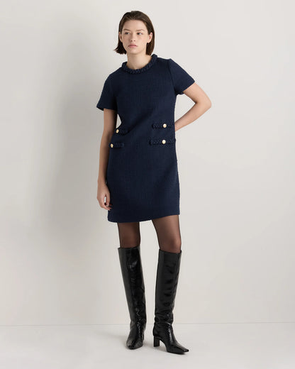 Tweed Short Sleeve Mini Dress - XS / True Black