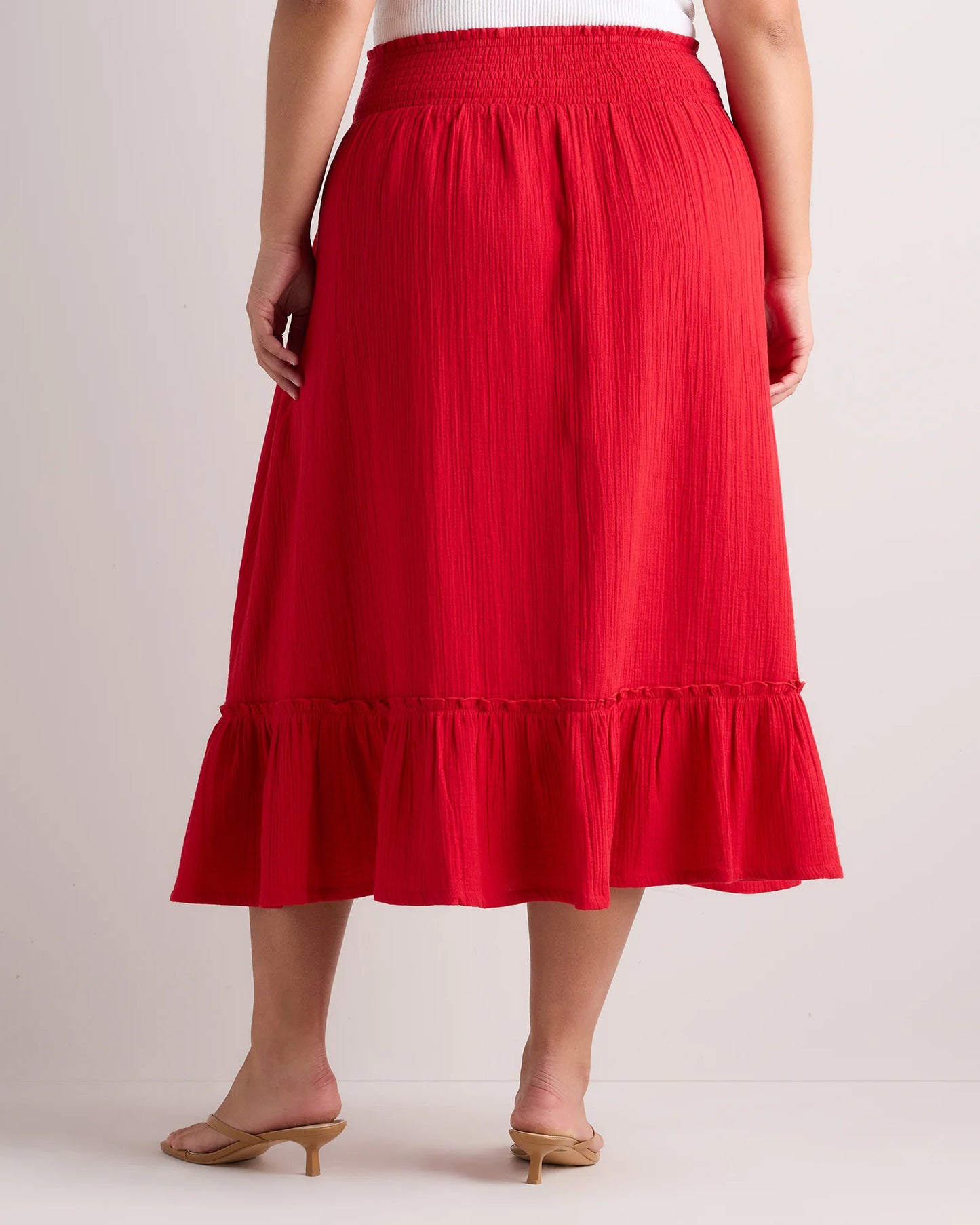 100% Organic Cotton Gauze Smocked Maxi Skirt - 1X / White