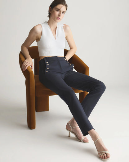 Cropped Polo Ribbed Knit Tank - XS / White