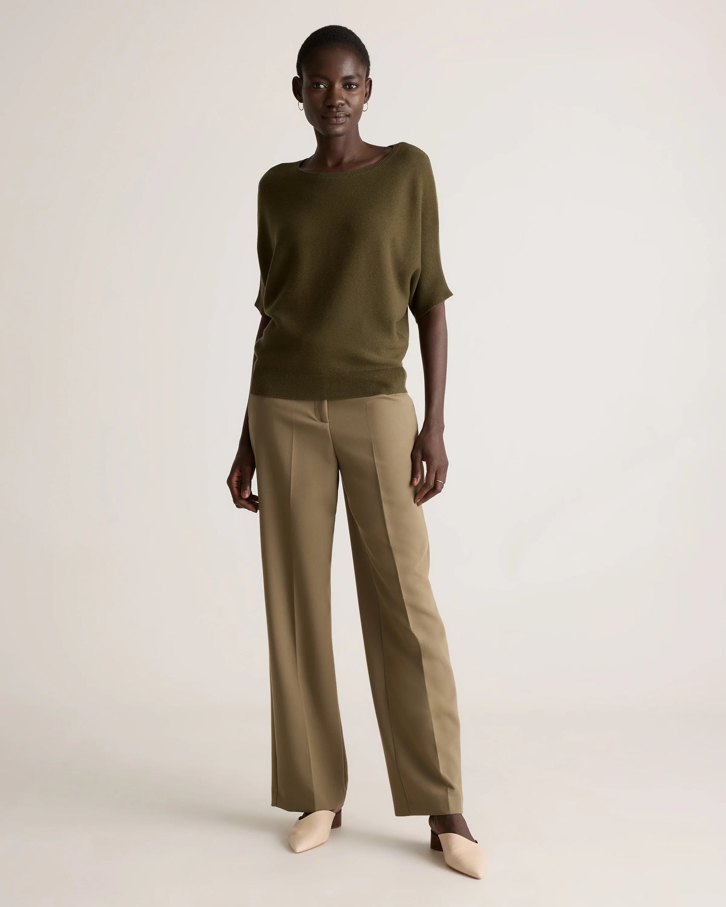 Lightweight Cotton Cashmere Link-Stitch Dolman Sweater - XS / Sugar Stone
