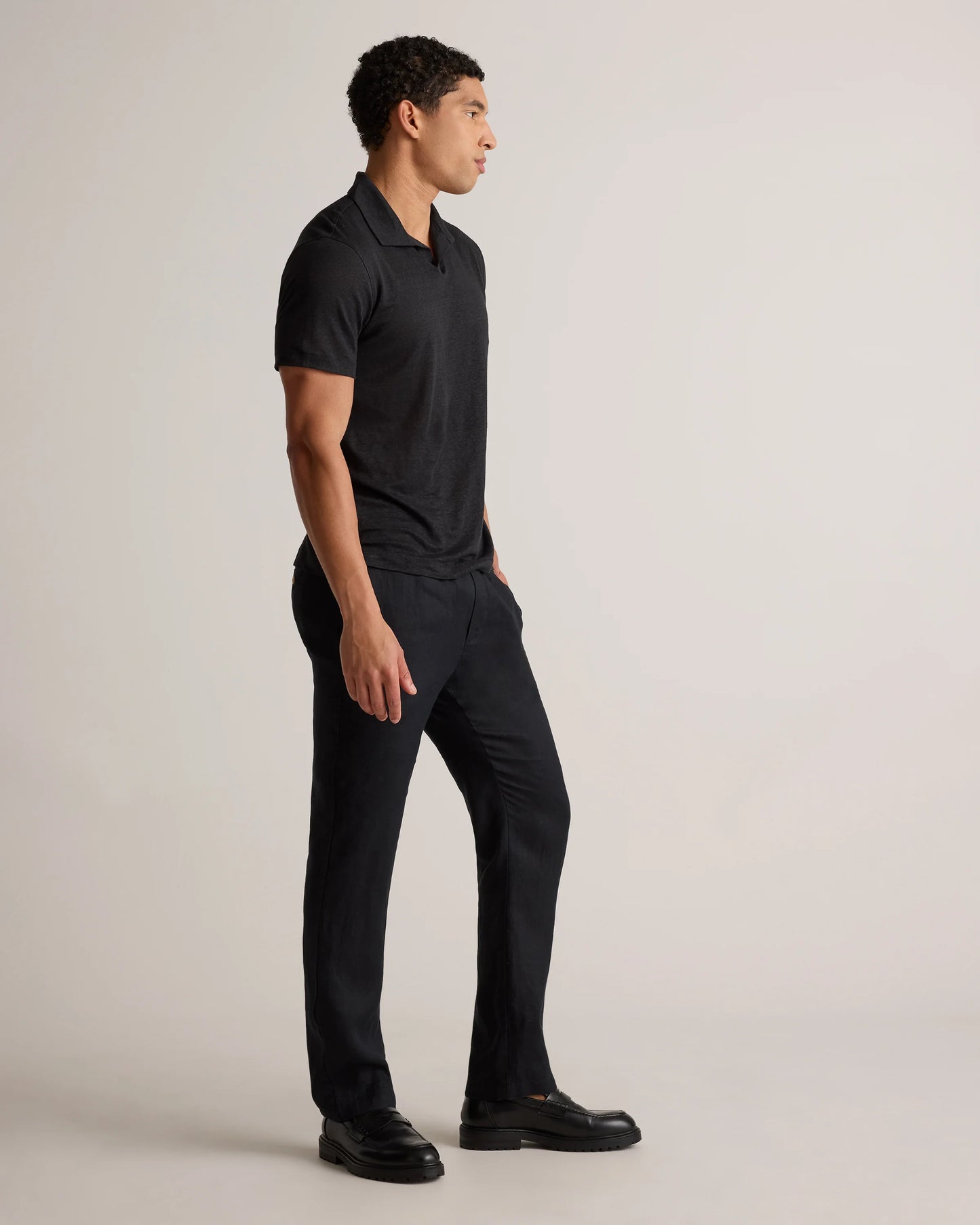 Men's 100% European Linen Jersey Polo - S / Black