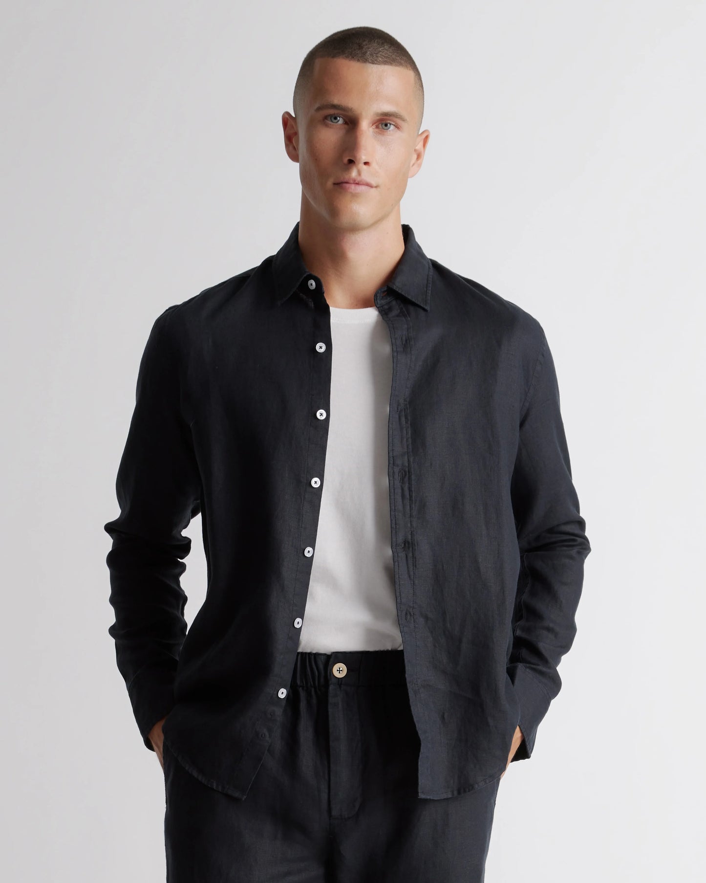 100% European Linen Relaxed Long Sleeve Shirt - XS / Flax