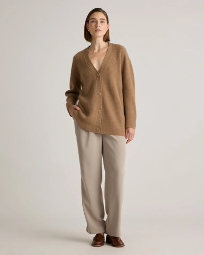 Mongolian Cashmere Oversized Boyfriend Cardigan Sweater - XS / Brown