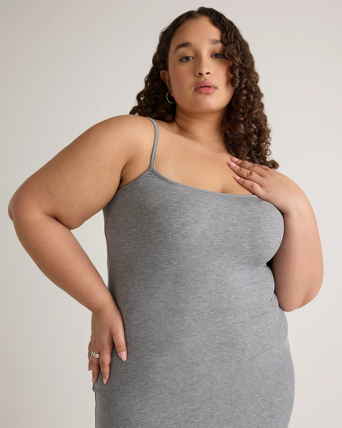 Tencel Rib Knit Maxi Slip Dress - 1X / Black