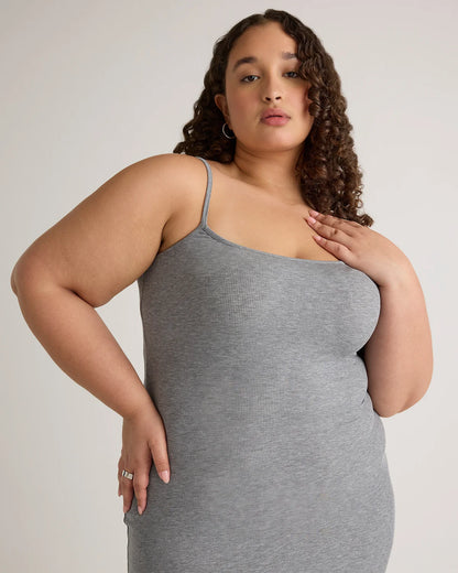 Tencel Rib Knit Maxi Slip Dress - 1X / Black
