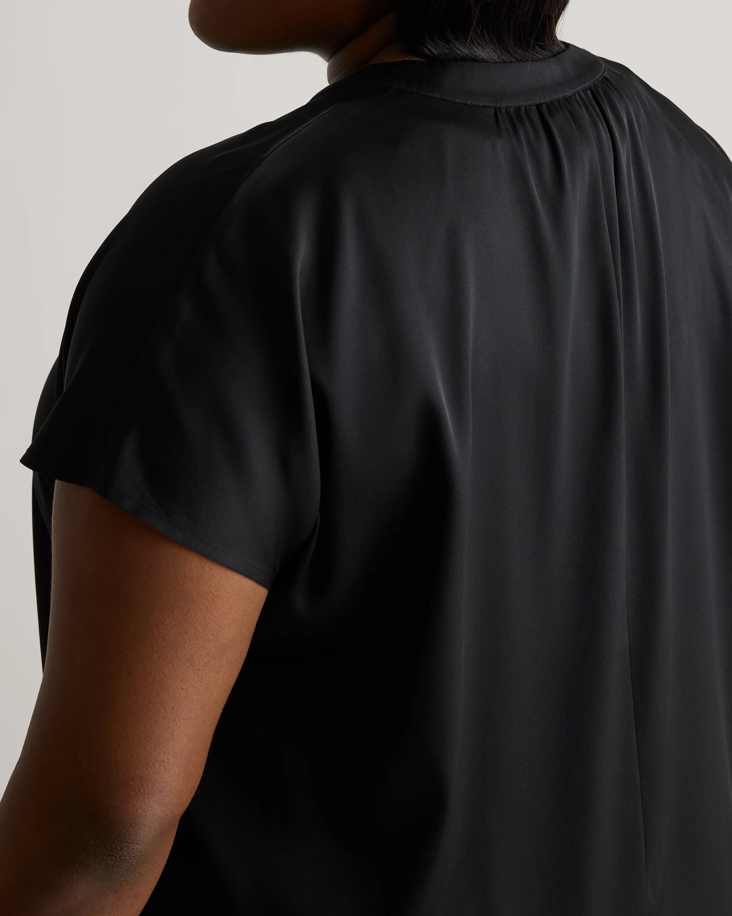 Washable Stretch Silk Dolman Sleeve Blouse - 1X / Black