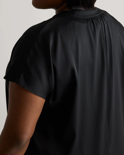 Washable Stretch Silk Dolman Sleeve Blouse - 1X / Black