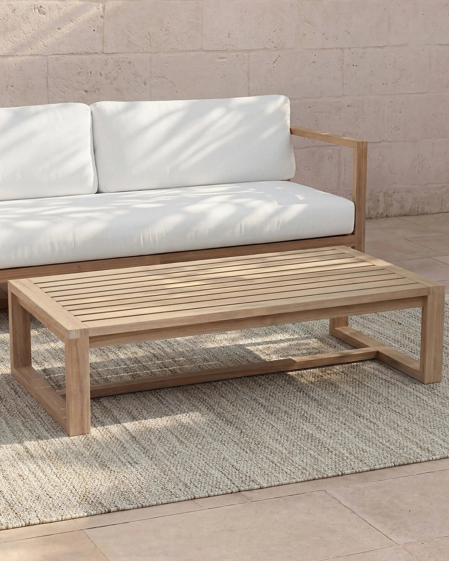 Linear Solid Teak Outdoor Coffee Table - One Size / Natural Teak