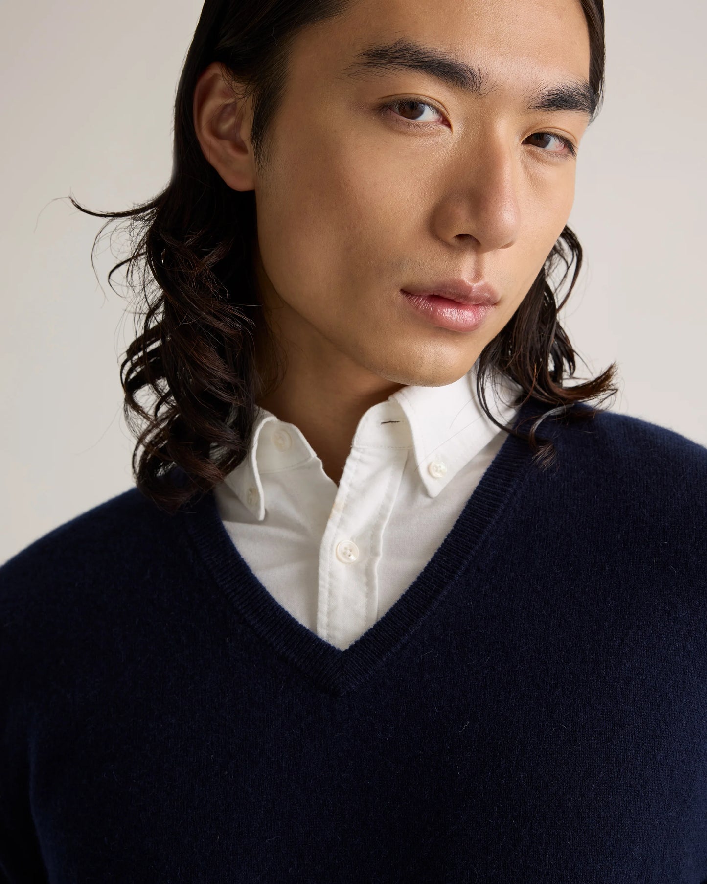 Mongolian Cashmere V-Neck Sweater - S / Oatmeal