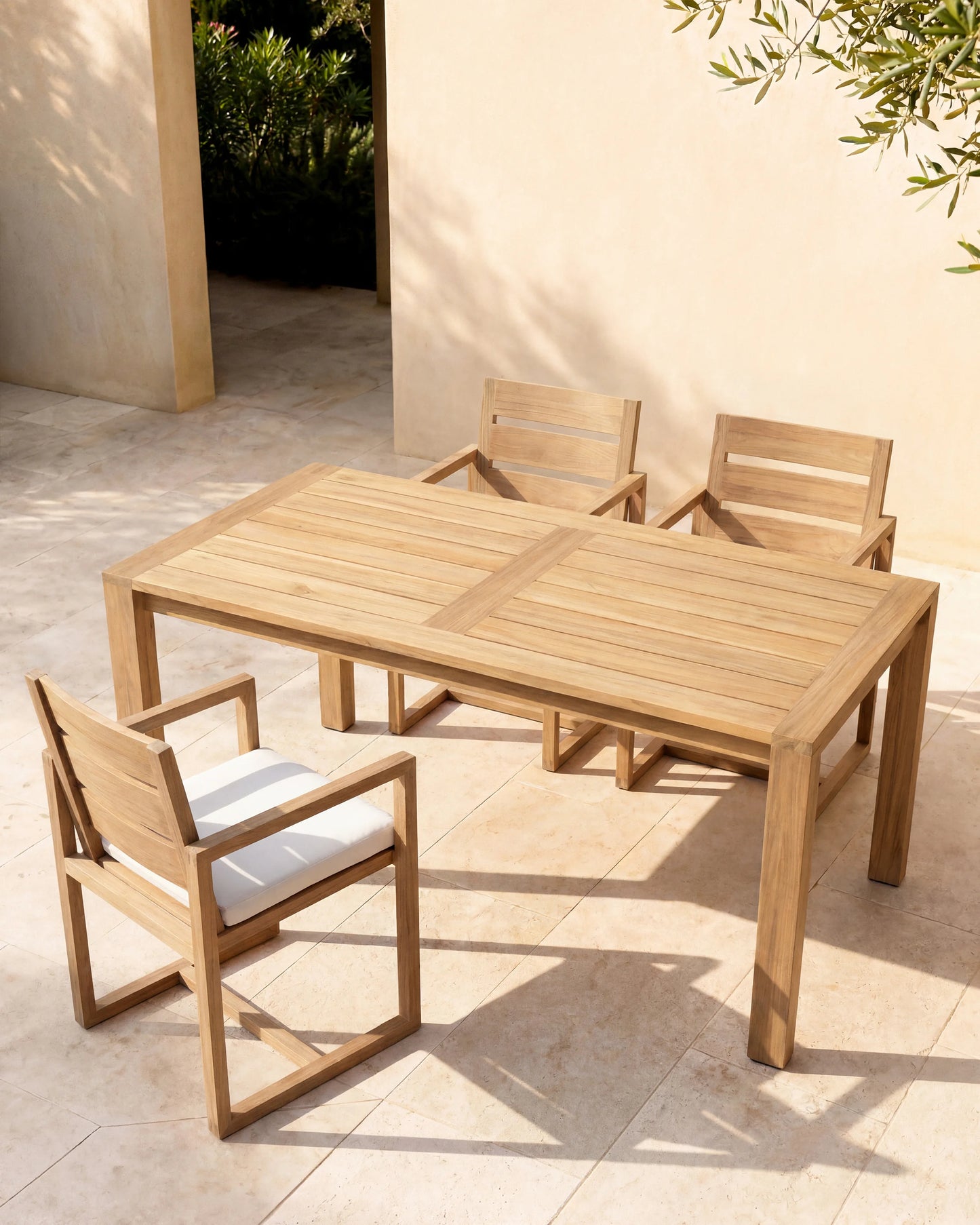 Linear Solid Teak Outdoor Dining Table - 72" / Natural Teak