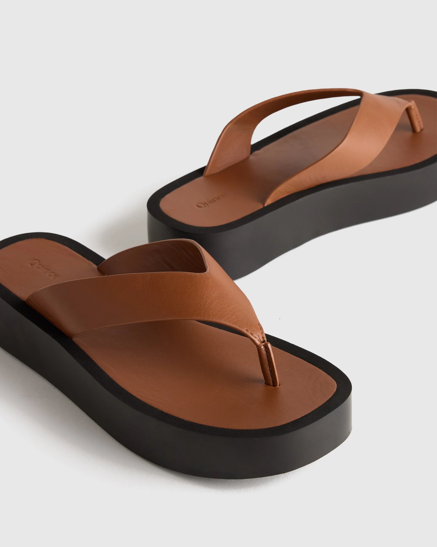 Italian Leather Thong Platform Sandal - 5 / Cognac
