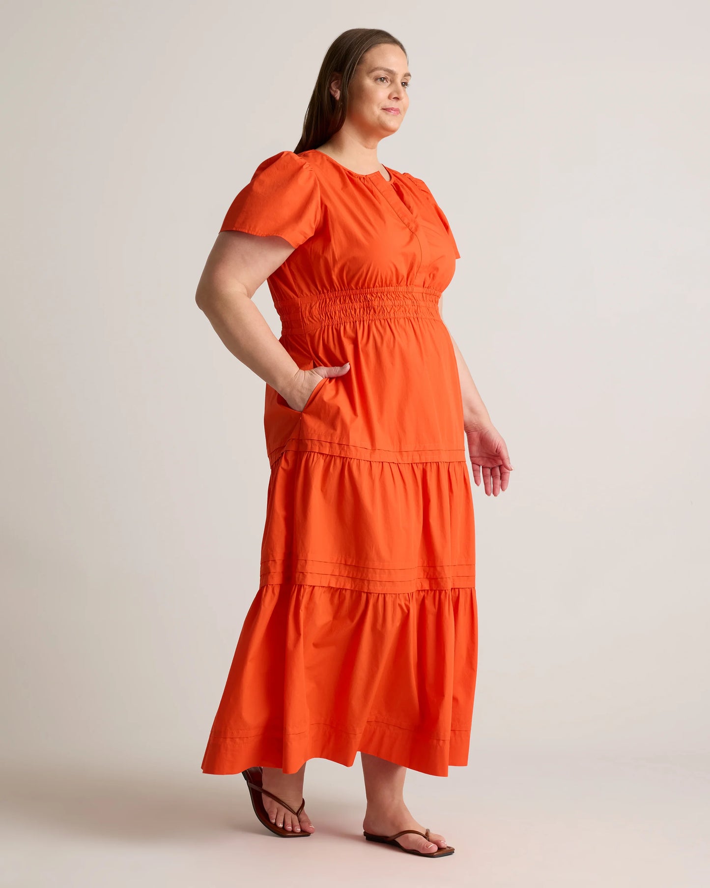 100% Organic Cotton Poplin Tiered Maxi Dress - 1X / Ocean Green