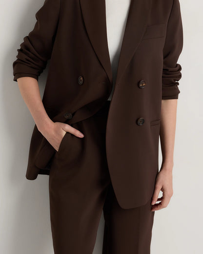 Stretch Crepe Relaxed Double-Breasted Blazer - XS / Sand