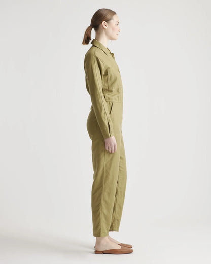 Cotton Linen Twill Long Sleeve Coverall Jumpsuit - XS / Army Green
