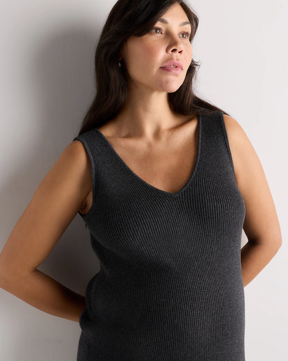 Cotton Cashmere Maternity and Nursing V-Neck Tank - XS / Mocha Heather