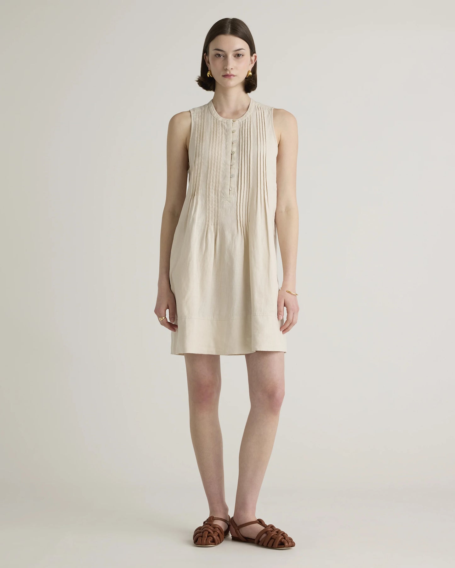 100% European Linen Sleeveless Swing Dress - XS / Classic Mini Gingham