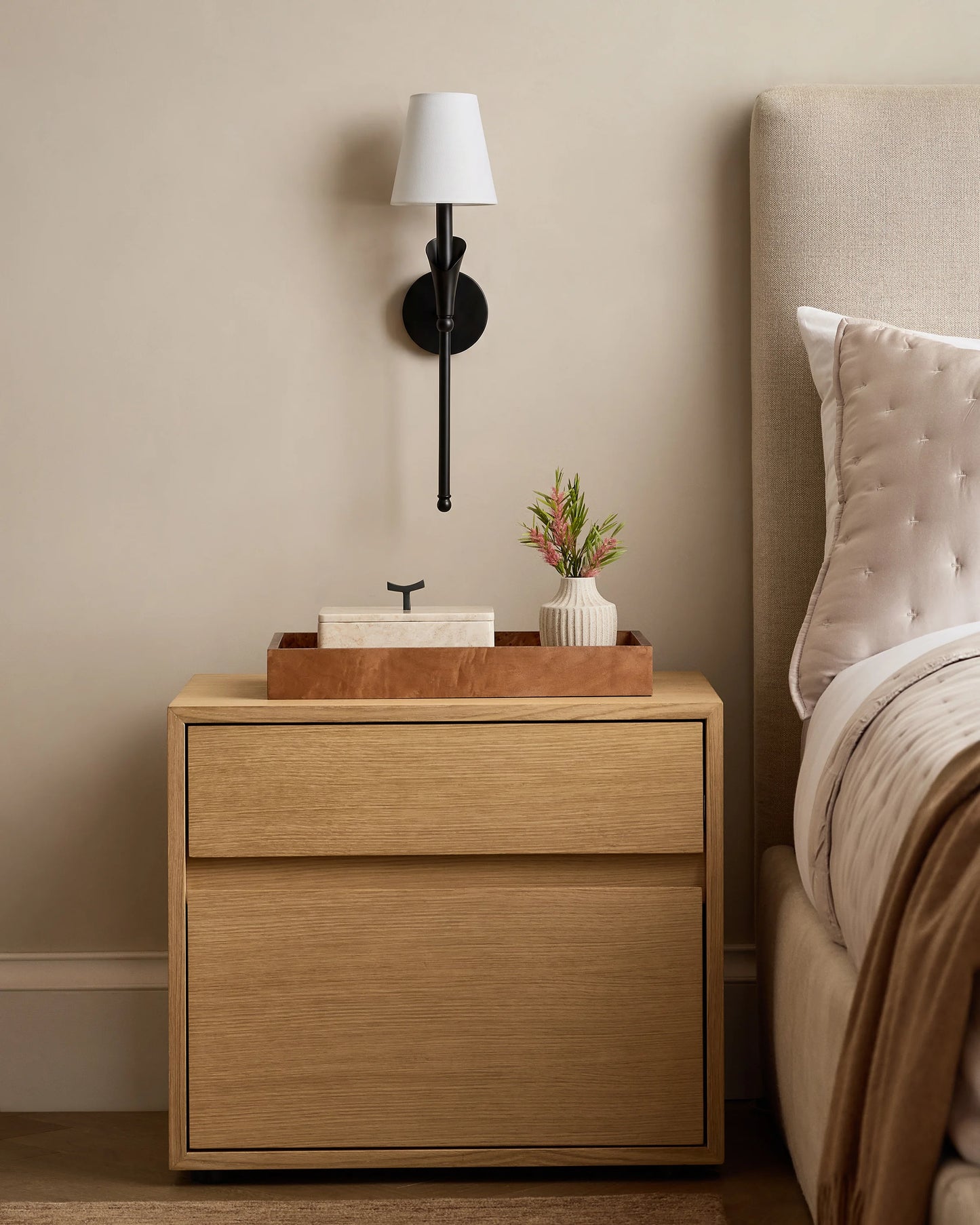 Flora Iron Sconce with Linen Shade - One Size / Brass