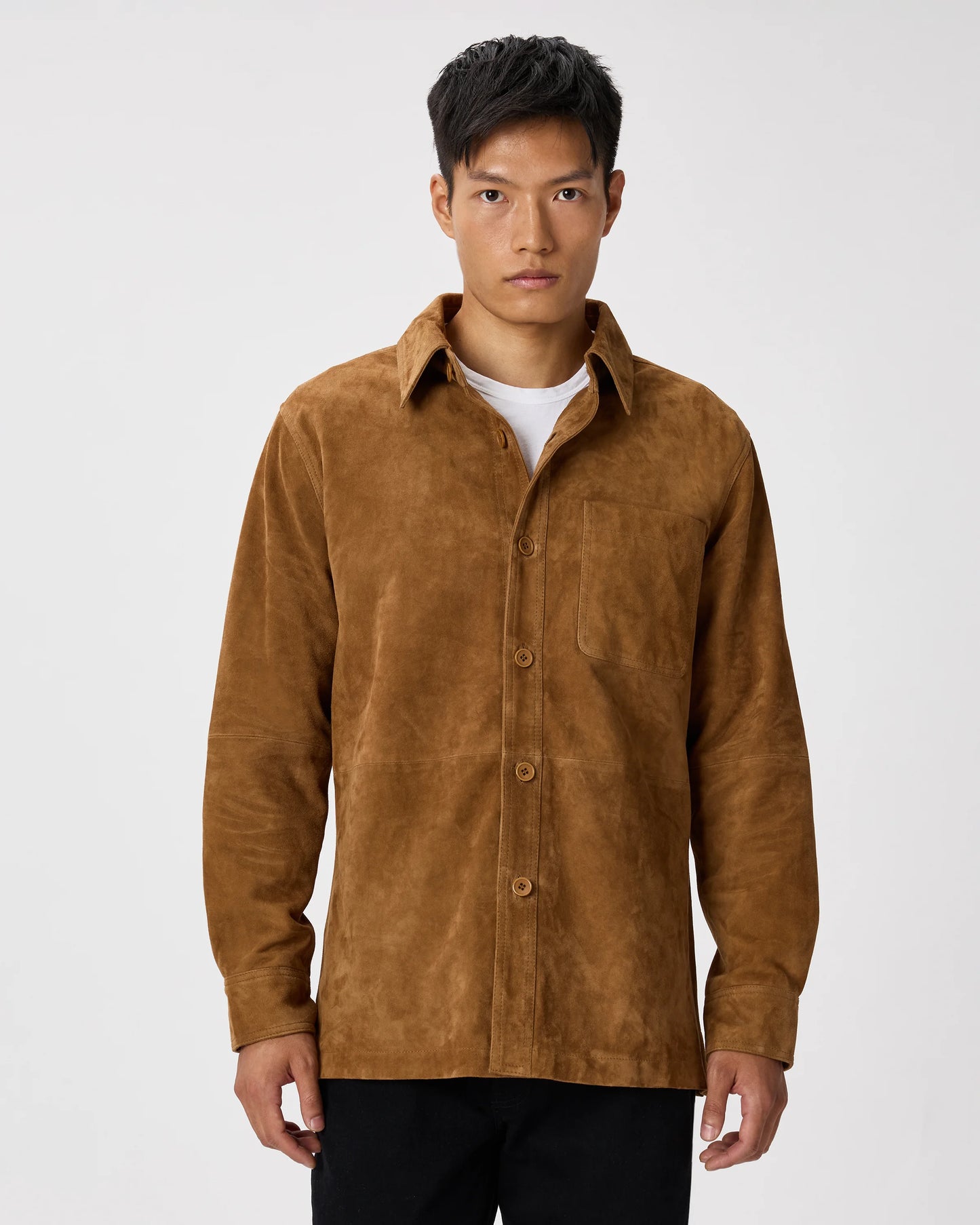 100% Suede Overshirt - S / Cognac Brown