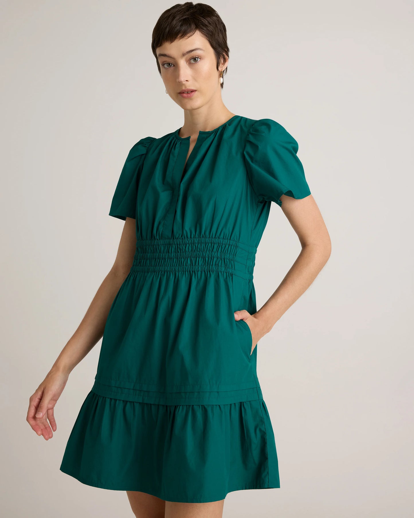 100% Organic Cotton Poplin Tiered Mini Dress - XS / Riviera Blue Heirloom Floral