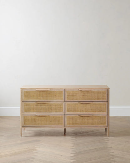 Solid Wood and Natural Rattan 6-Drawer Dresser - One Size / Natural