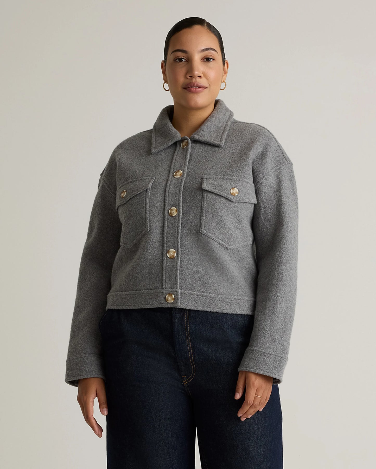 100% Merino Wool Cropped Shirt Jacket - XS / Mulled Wine