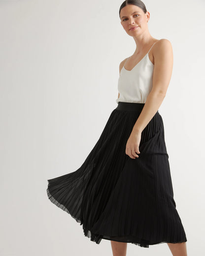 Chiffon Pleated Midi Skirt - XS / Black