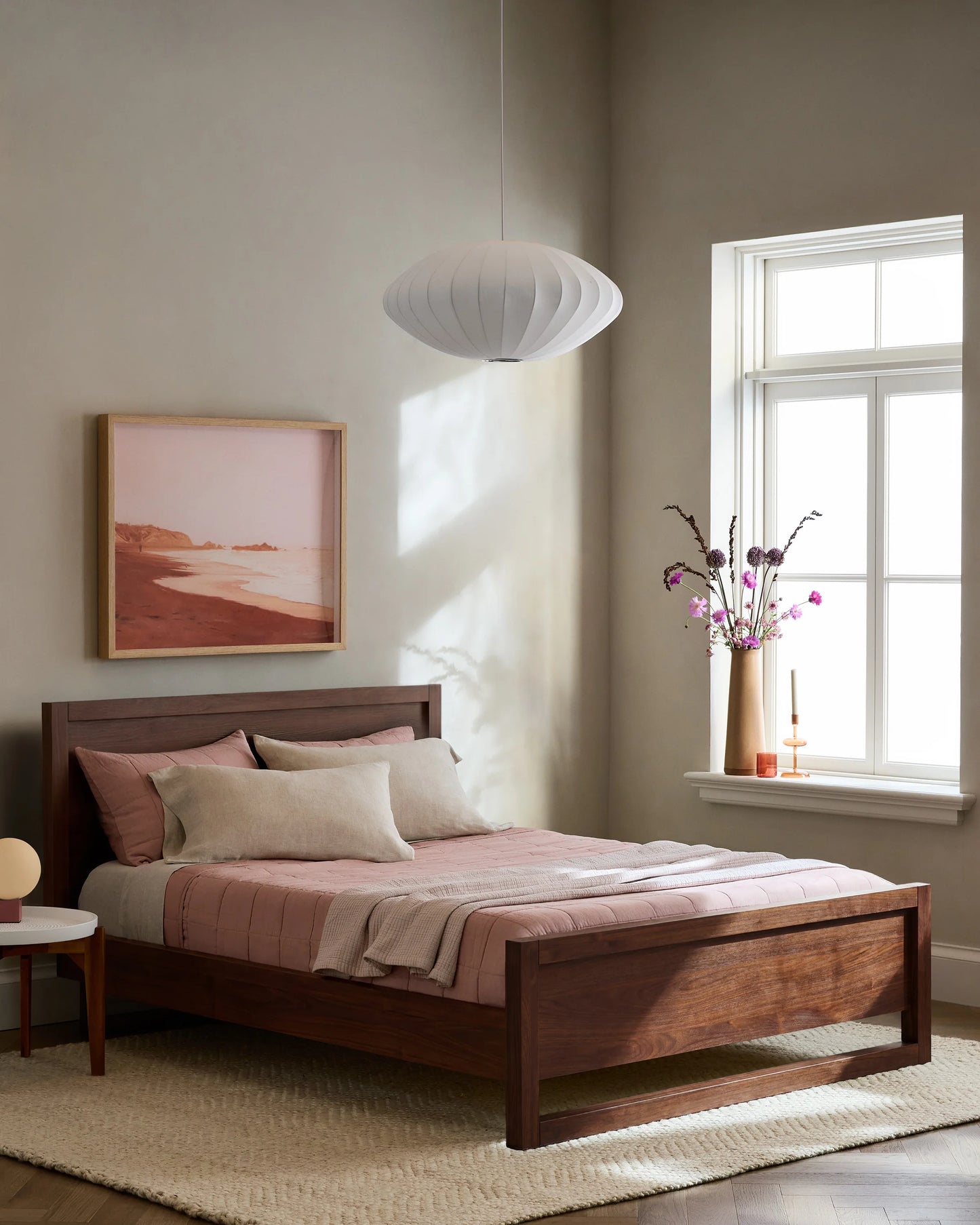Solid Wood Frame Bed - Queen / Walnut Brown