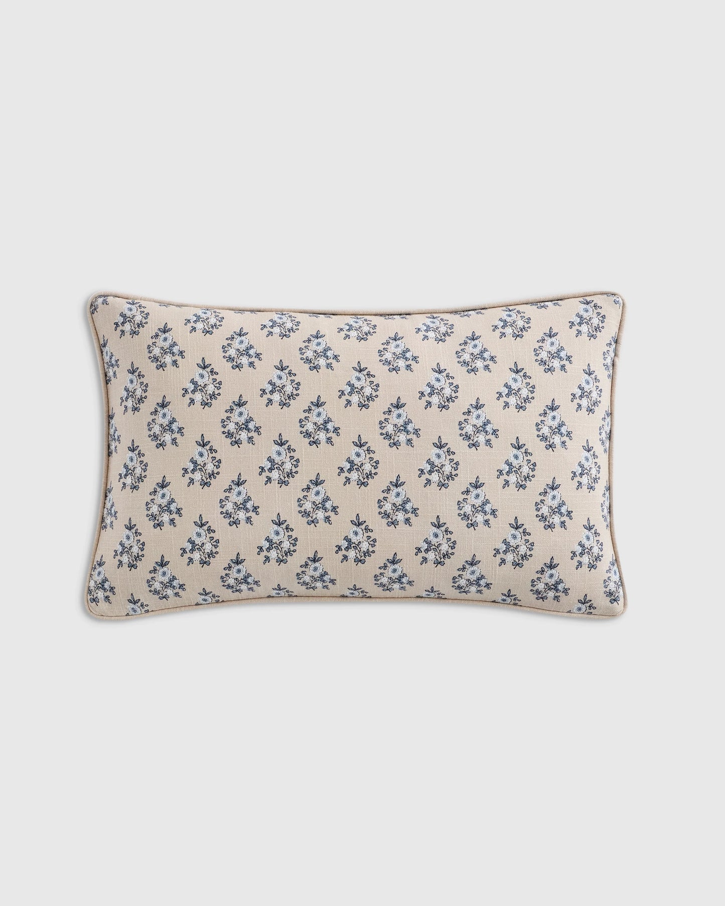 Piped Block Print Cotton Pillow Cover - 12x20 / Natural