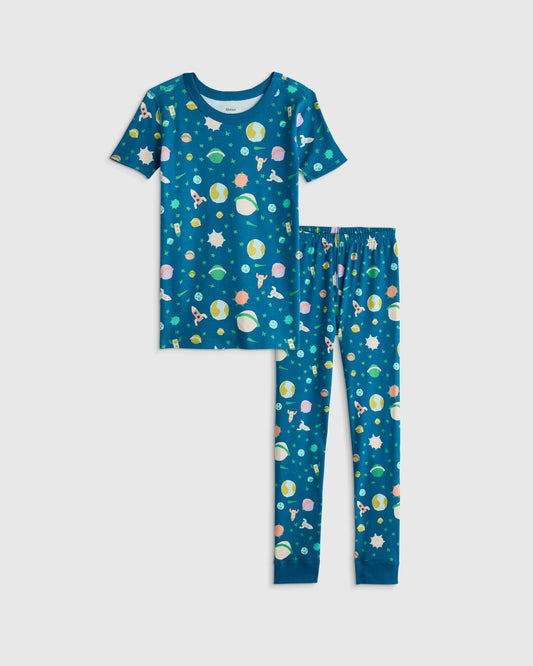 100% Organic Cotton Short Sleeve and Pant Pajama Set - 6 / Planets