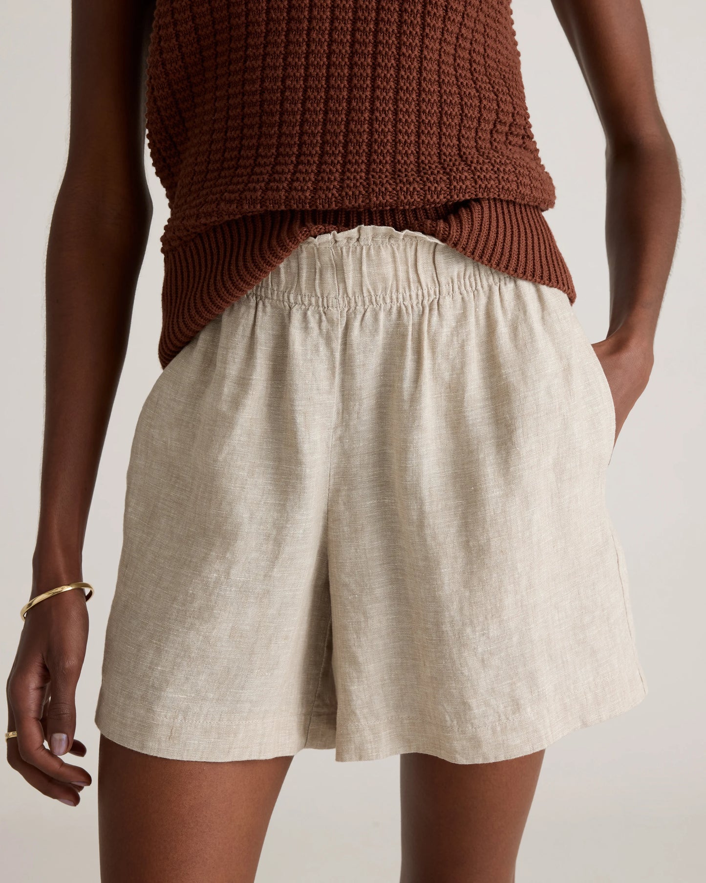 100% European Linen High Waisted Shorts - XS / Sky Blue Mariner Stripe