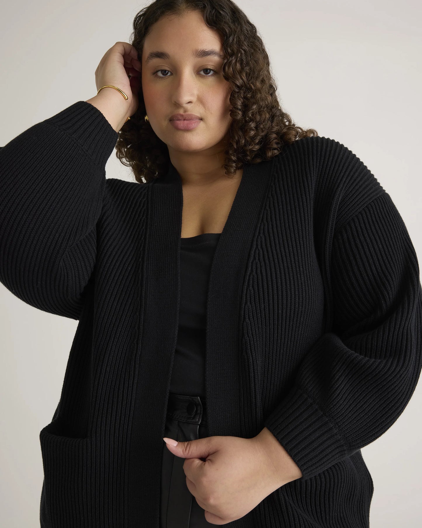 100% Organic Cotton Oversized Cardigan - 1X / Black