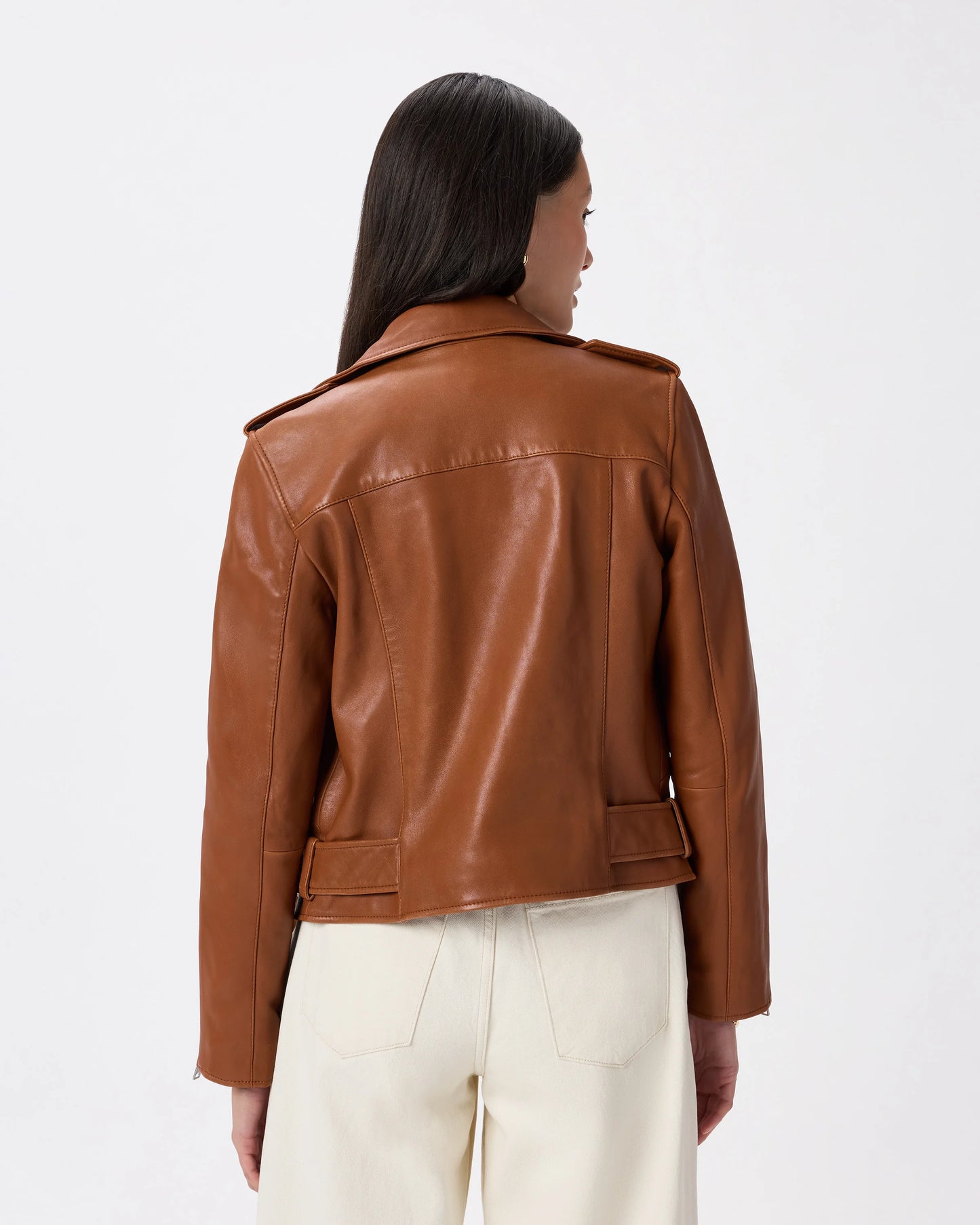 100% Leather Motorcycle Jacket - XS / Cognac