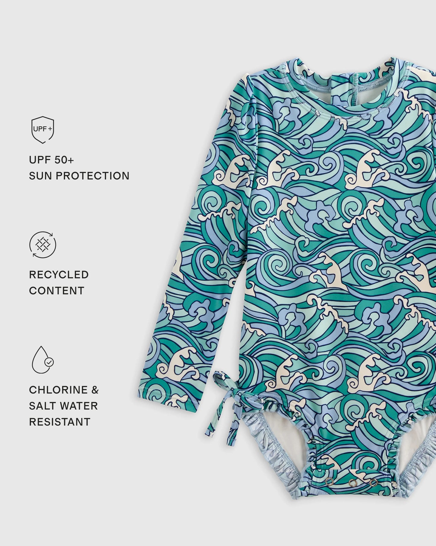 Long Sleeve Tie One-Piece Swimsuit - 0-3M / Soft Ditsy Floral