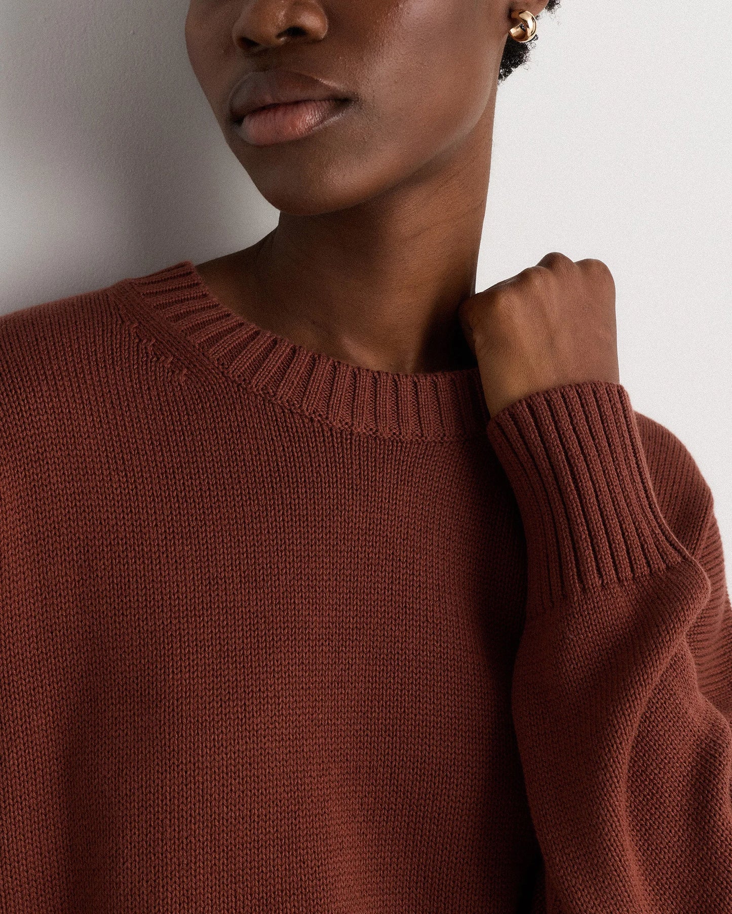 100% Organic Cotton Boyfriend Crew Sweater - XS / Speckled Beige