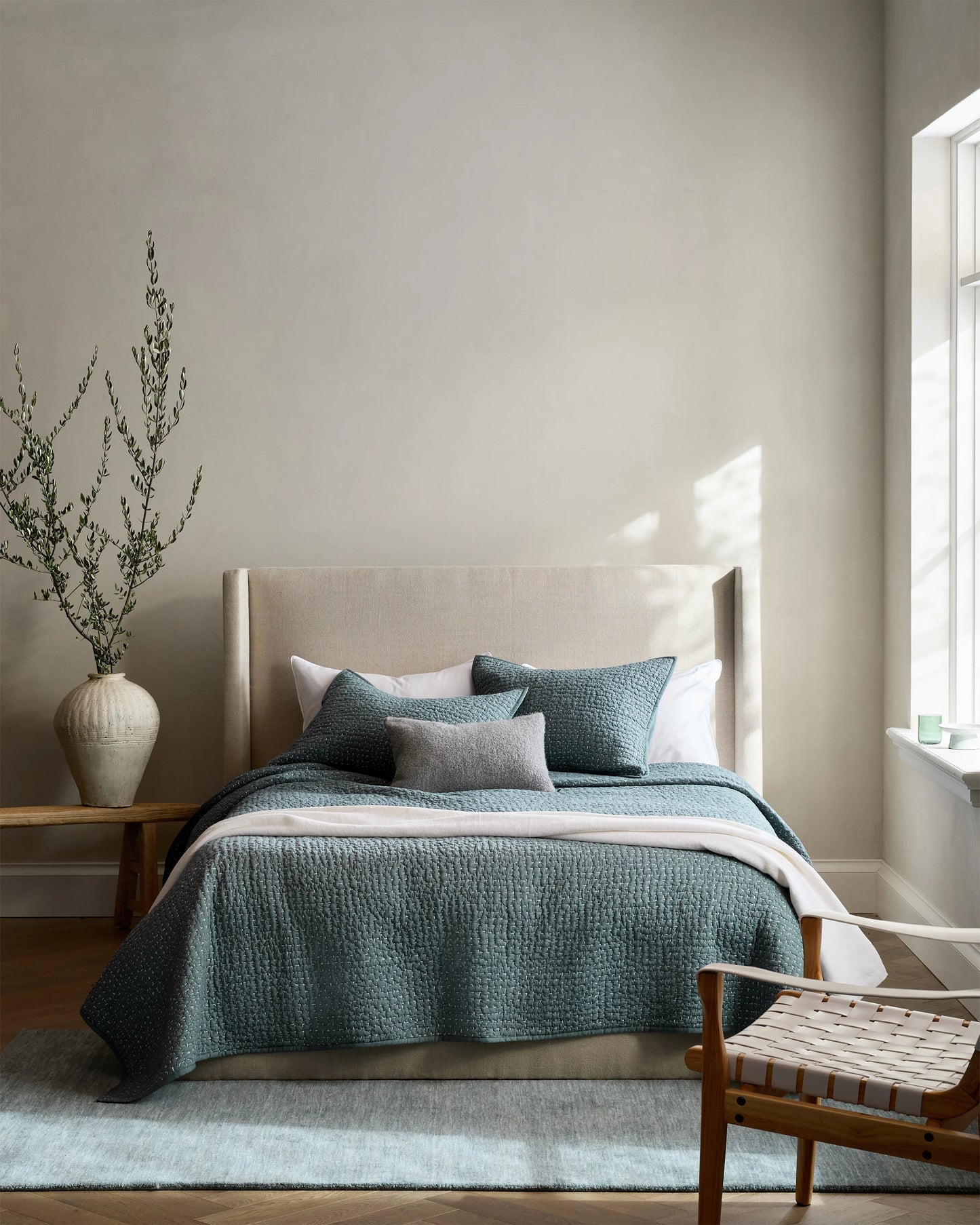 Organic Cotton Hand Stitched Quilt - Twin / Stone