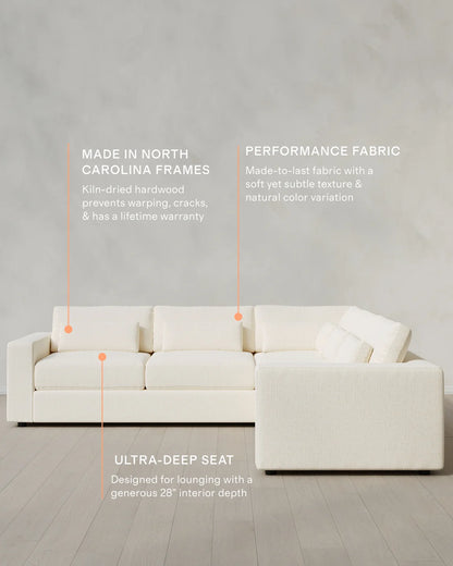 Ashford Deep Seat L Sectional in Performance Chenille Linen Blend - 119x119 / Sorrell