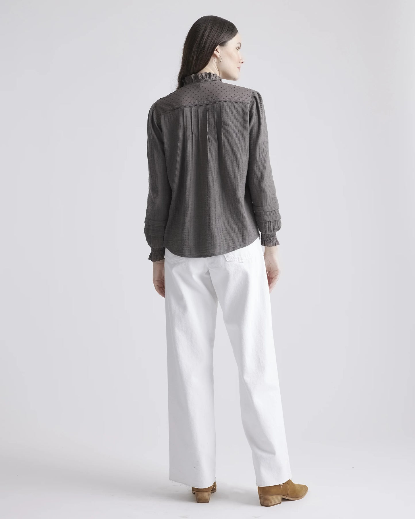 Organic Textured Cotton Peasant Blouse - XS / Pale Custard Yellow