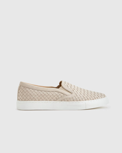 100% Handwoven Leather Slip On Sneaker - 5 / Almond